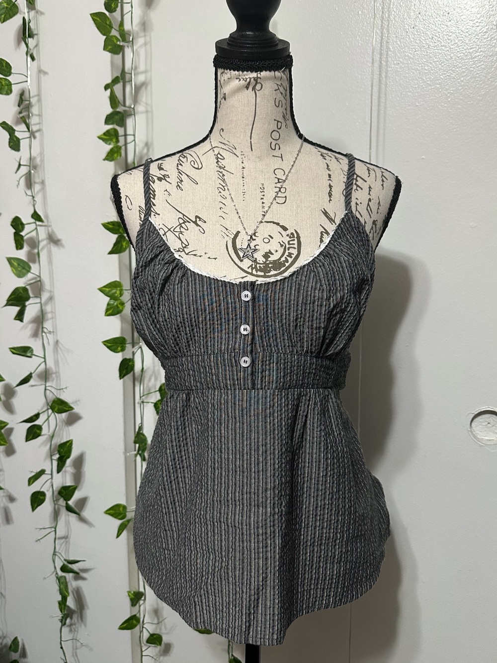 Gray Striped Button-Front Camisole Tank